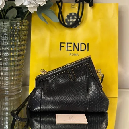 Fendi first small black python leather