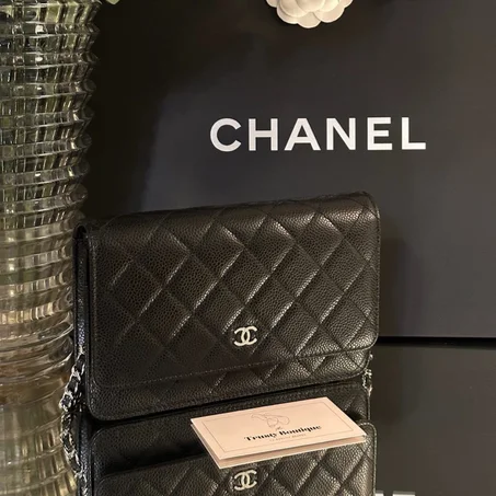 Classic Chanel Black Caviar Wallet On Chain Palladium Hardware