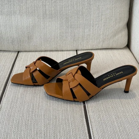 Tribute Mules in Crocodile Embossed Leather | Brown