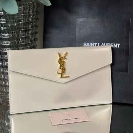 YSL Uptown Beige Soft Pouch Gold Hardware