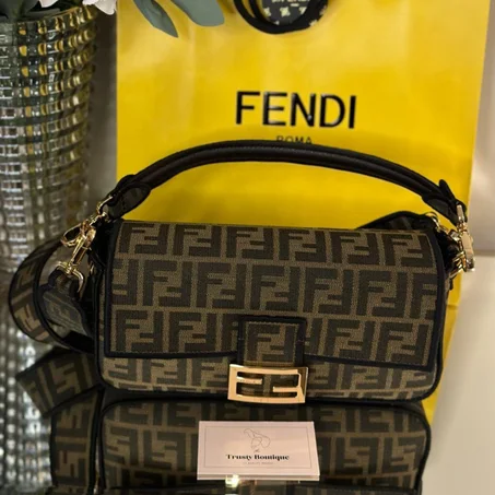 FENDI TOBACCO JAQUARD FF FABRIC 1974 MEDIUM BAGUETTE