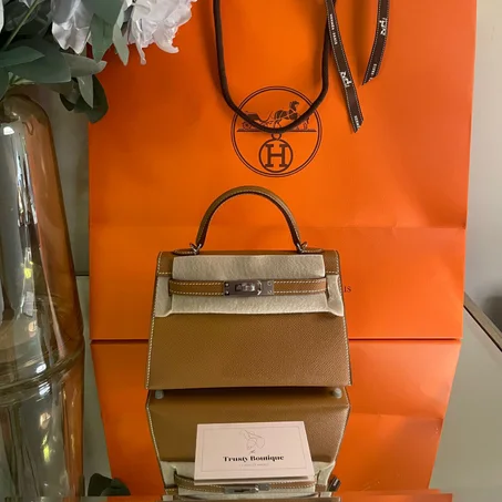 HERMES KELLY 20 MINI SELLIER BAG BROWN EPSOM PHW