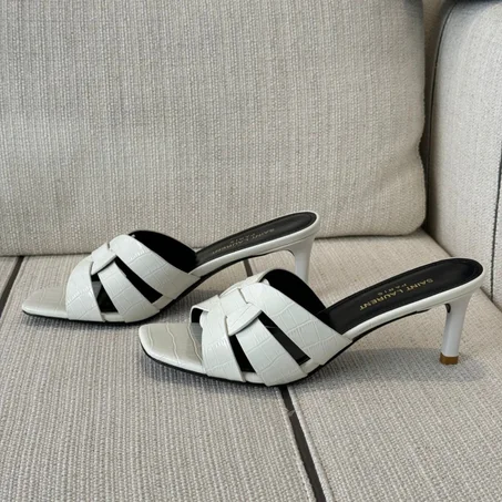 Tribute Mules in Crocodile Embossed Leather | White