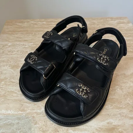 Chanel Dad Sandals in black leather