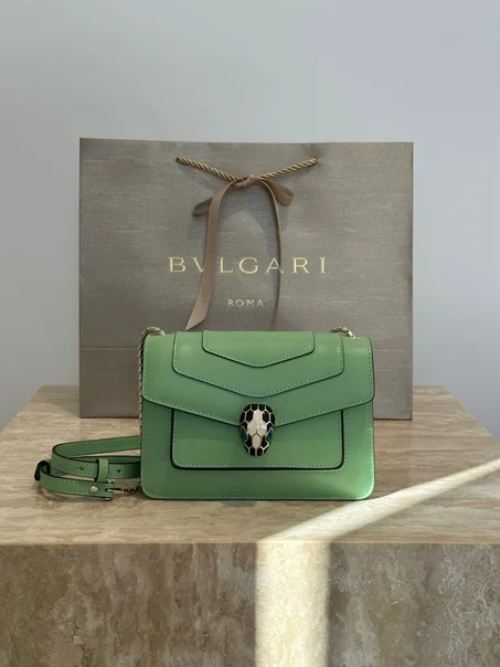 BVLGARI Green Leather Serpenti Forever Cross-Body Bag