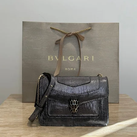 BVLGARI Grey Leather Serpenti Forever Cross-Body Bag