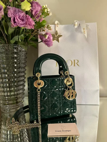 MINI LADY DIOR BAG Pine Patent Cannage Calfskin