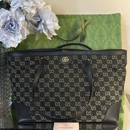 Gucci Medium Ophidian Black Denim Tote Bga