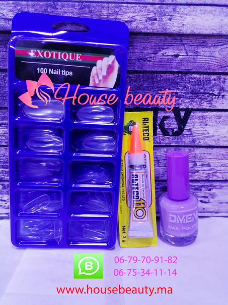 PACK FAUX ONGLES CARRÈ NATURELS X100 & COLLE & VERNIS AU CHOIX