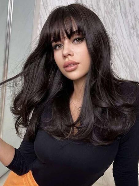 Perfection Élégante Perruque Longue avec Frange pour un Look Naturel