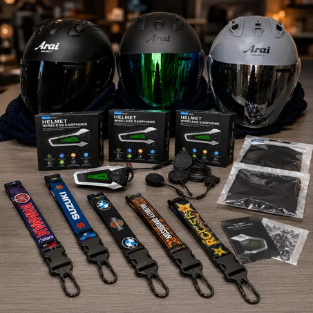 Pack Arai EVO Premium 3 en 1 – Casque + Bluetooth Q30 + Porte-Clé | خوذة + بلوتوث Q30 + Porte-Clé