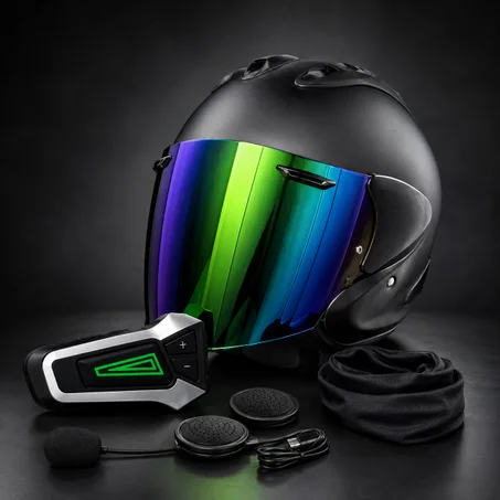خوذة دراجة نارية مع سماعة بلوتوث Bluetooth مدمجة + Visière Mirror + هدية مجانية | راحة، حماية وصوت HD