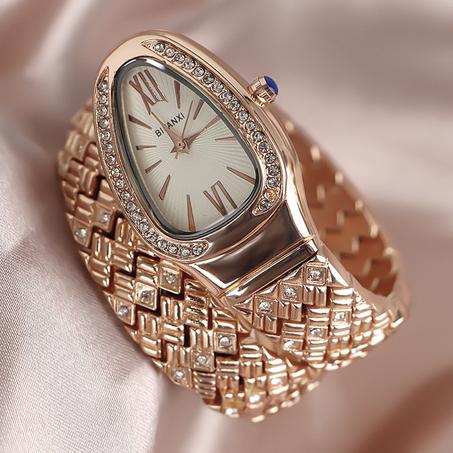 Diamond Quartz Gold Watch Women Snake Design Three Loop Bracelet Watches