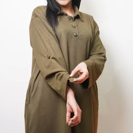 فستان شتوي مضلع (Ribbed) بتصميم تركي عصري