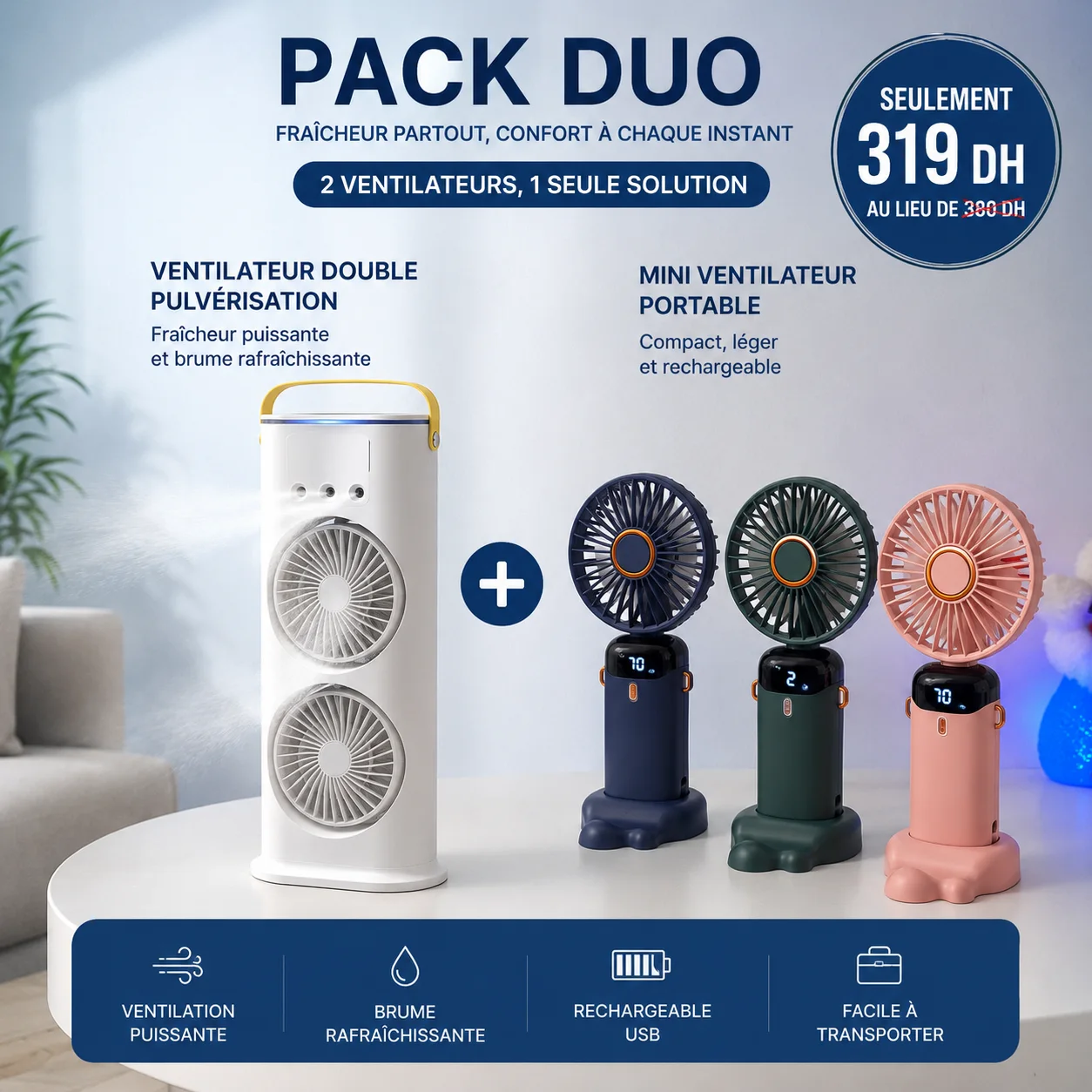 Portable Mini Fan + Double Spray fan