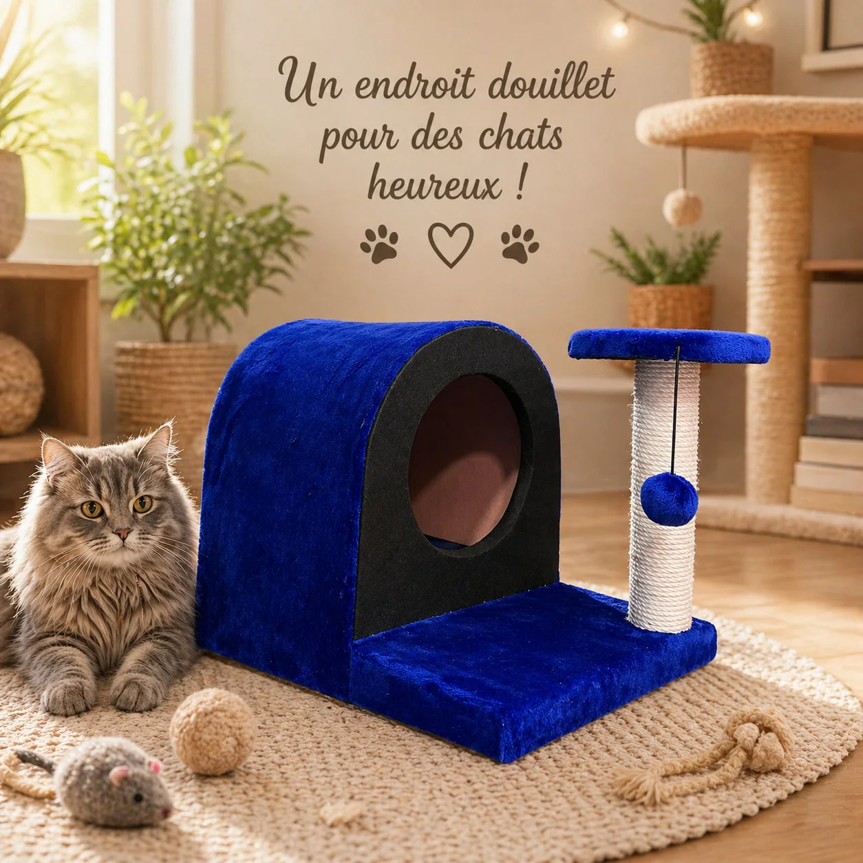 Maison pour chat avec griffoir intégré