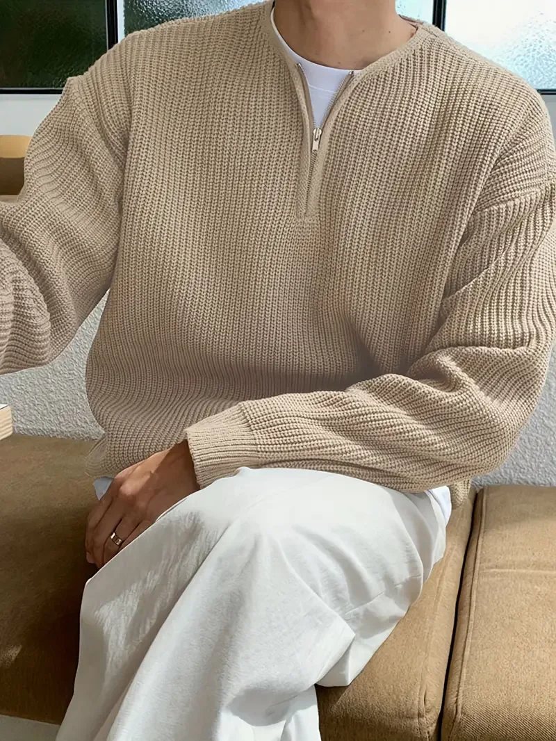 Pull Tricoté Décontracté pour Homme avec Fermeture Éclair