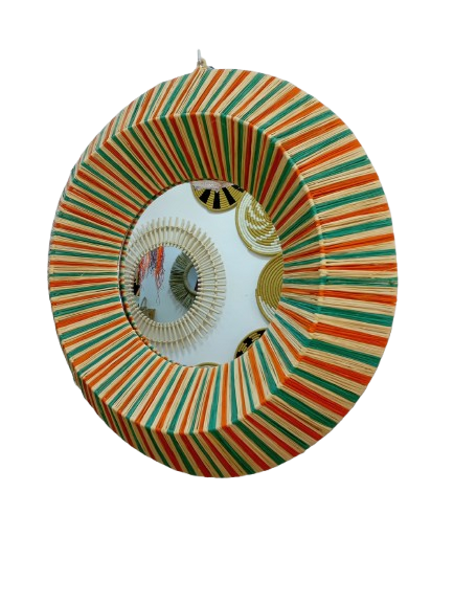 مرايا حائط دائرية مزخرفة على شكل مزرعة مع حبل من القنب، مرايا بوهو لغرفة النوم والحمام وغرفة المعيشة كهدية ديكور