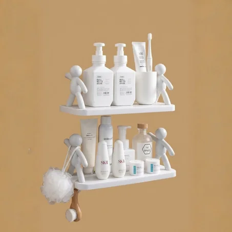 رفوف تنظيم الحمام والمطبخ بتصميم "الرجل الصغير" الإبداعي - بدون ثقب الجدران