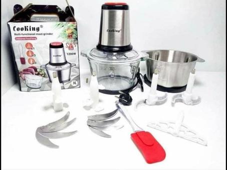 Cooking Hachoir électrique multifonctios en 2 Bols Inox et Verre+5 Lames et batteur
