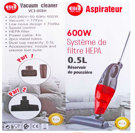 PARTAGEZ CE PRODUIT   Elite Aspirateur à main 600 W, Systeme de Filtre HEPA, 0.5 L Réserv de poussière