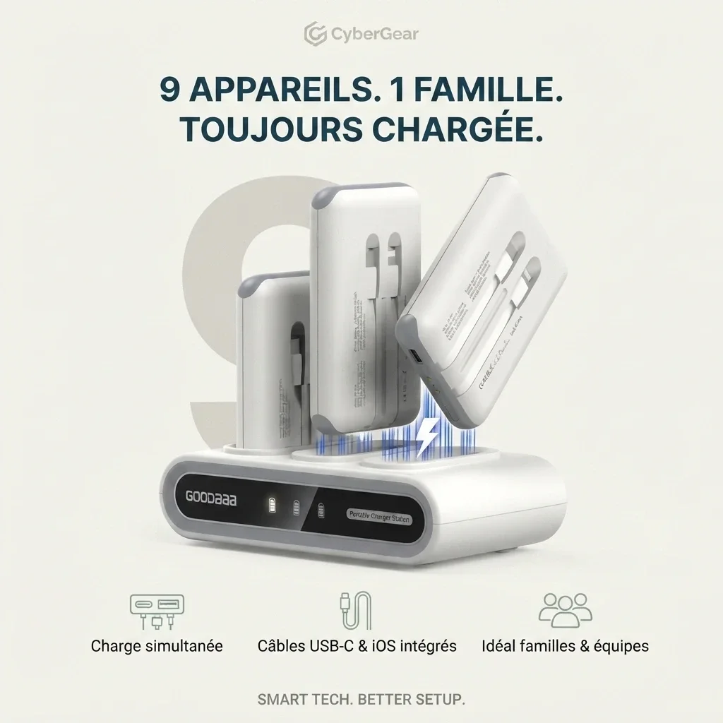 Powerbank Familiale 3-en-1 — Station de Charge avec 3 power-bank