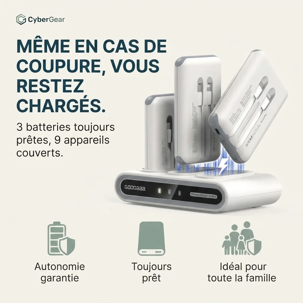 Powerbank Familiale 3-en-1 — Station de Charge avec 3 power-bank