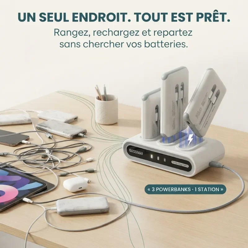 Powerbank Familiale 3-en-1 — Station de Charge avec 3 power-bank