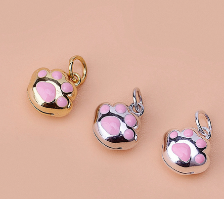 Sterling Silver Paw Charm Mini Paw Bell Pendant Cat Paw Charm Silver Paw Pendant Bracelet Charm Cat Paw