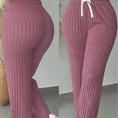 سراويل نسائية مضلعة واسعة الساقين بلون الموف