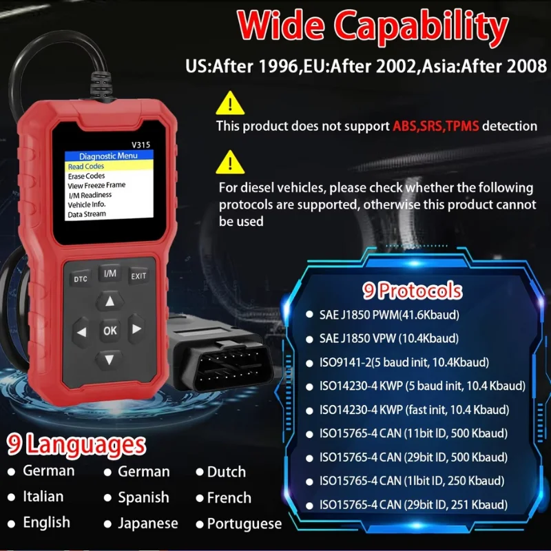 2025 OBD2 Car Diagnostic Scanner – USB Powered Code Reader