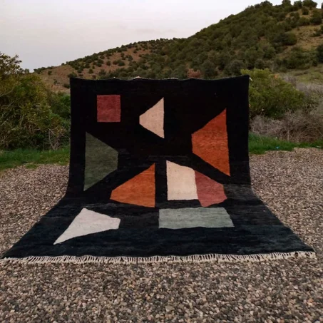 Beni Mrir't style, Berber carpet with black background and colorful patterns (ref:m080)