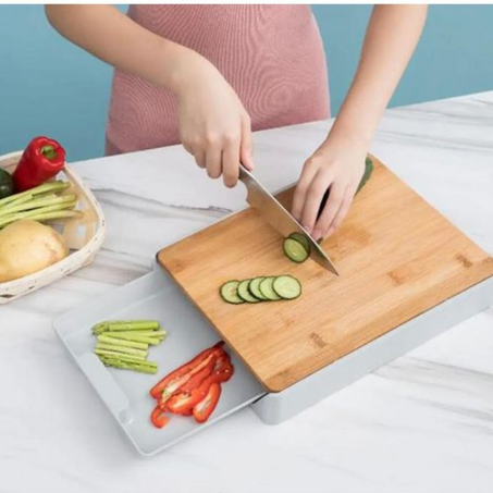 Planche à Découper en Bois avec Tiroir Pratique plastique alimentaire