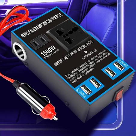محول الطاقة (Inverter) 1500 واط من 12V أو 24V DC إلى 220V AC، وهو جهاز أساسي لأي شخص يستعمل السيارة، الشاحنة أو الكرافان ويريد تشغيل الأجهزة المنزلية العادية (مثل الكمبيوتر، التلفاز، شاحن الل