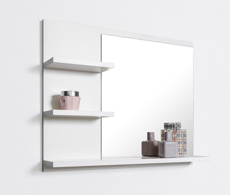 Miroir de Salle de Bain avec Etagères, Miroir de Balle de Bain Blanc, Miroir Mural