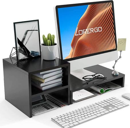 Decoomid Support d'écran d'ordinateur avec 2 niveaux et support de rangement pour bureau