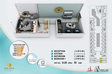 Pool Level - One Bedroom 55 sqm in IBIZA BAY – Hurghada