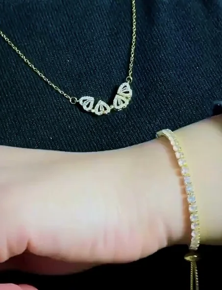Pack Collier coeurs + Gourmette + ( boite gratuite ) ✨ باك سنسلة القلوب و كورميط