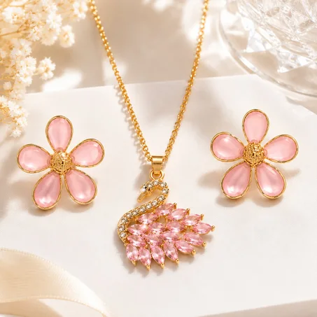 Collier Swarovski et boucles d’oreilles 🦢🌸 سنسلة البجعة و الحلقات