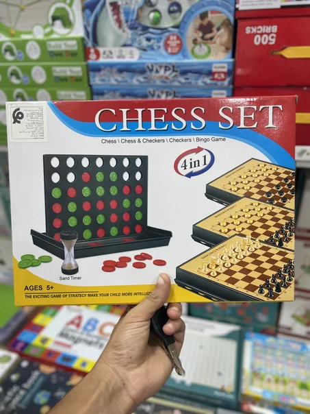 🎯 Jeu 4 -en-1 : Échecs, Dames,  & Connect4 | لعبة 4 في 1