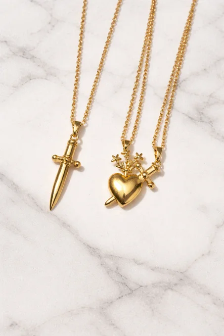 Ensemble full 2 Colliers Sword and heart pour couples ( + boite gratuite ) 💎 2 سنسلات للكوبل