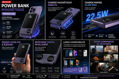 Batterie externe 10000 mah شاحن لاسلكي قوة البنك