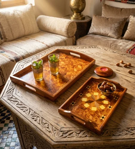 طقم بلاطو فاخر من خشب العرعار – لمسة راقية لصالونك