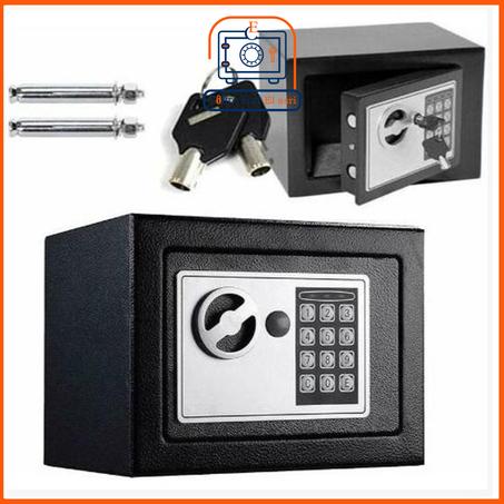 خزانة آمنة مع قفل إلكتروني و رمز سري ومفتاحين يمكن تثبيتها على الحائط والأرضية - 17×23×17 سم