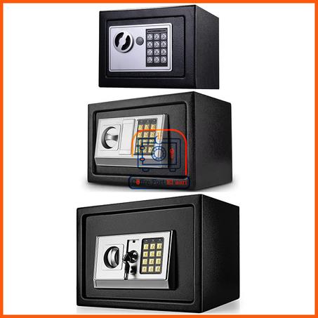 خزانة آمنة مع قفل إلكتروني و رمز سري ومفتاحين يمكن تثبيتها على الحائط والأرضية