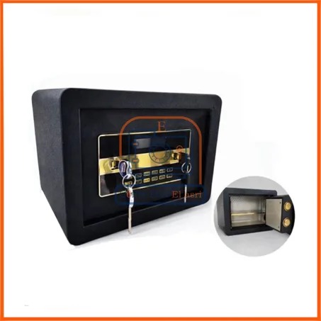 خزانة إلكترونية بشاشة ذهبية أنيقة، وبطانة داخلية، ورمز سري، ومفتاحين، ووظيفة إنذار - 25×36×25 سم