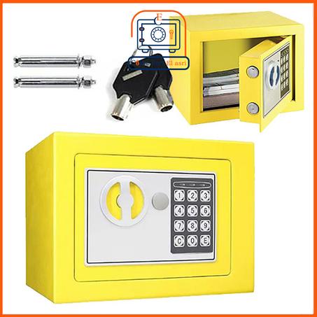 خزانة آمنة مع قفل إلكتروني و رمز سري ومفتاحين يمكن تثبيتها على الحائط والأرضية - 17×23×17 سم