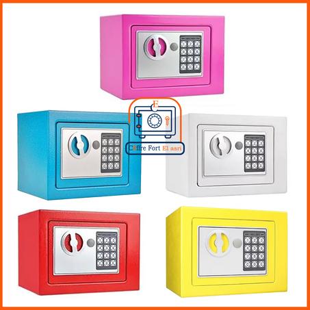 خزانة آمنة مع قفل إلكتروني و رمز سري ومفتاحين يمكن تثبيتها على الحائط والأرضية بألوان جميلة - 17×23×17 سم
