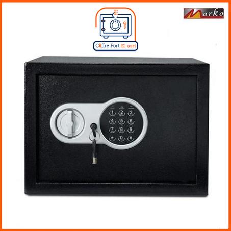 خزانة إلكترونية بقفل مع رمز سري ومفتاحين تُثبّت على الحائط والأرضية - 25×35×25 سم