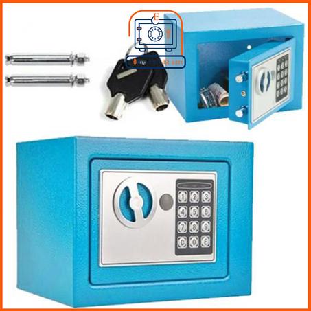 خزانة آمنة مع قفل إلكتروني و رمز سري ومفتاحين يمكن تثبيتها على الحائط والأرضية - 17×23×17 سم